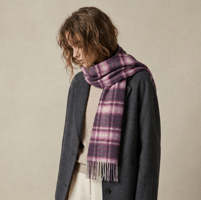 Edinburgh 100% Lambswool Scarf – Premium Soft Wool Wrap - Cluster Gingham Astral - Berry - Heritage Of Scotland -