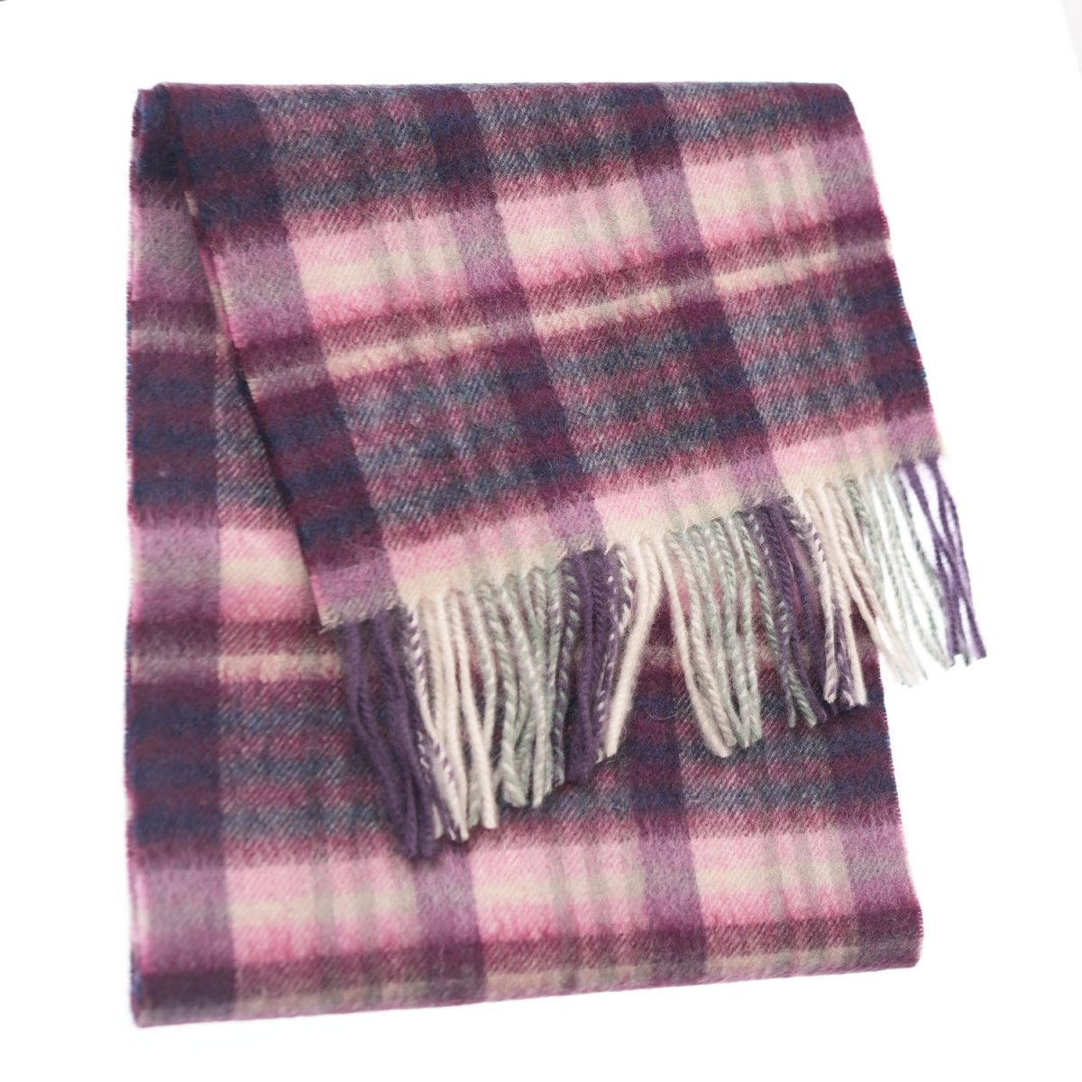 Edinburgh 100% Lambswool Scarf – Premium Soft Wool Wrap - Cluster Gingham Astral - Berry - Heritage Of Scotland -