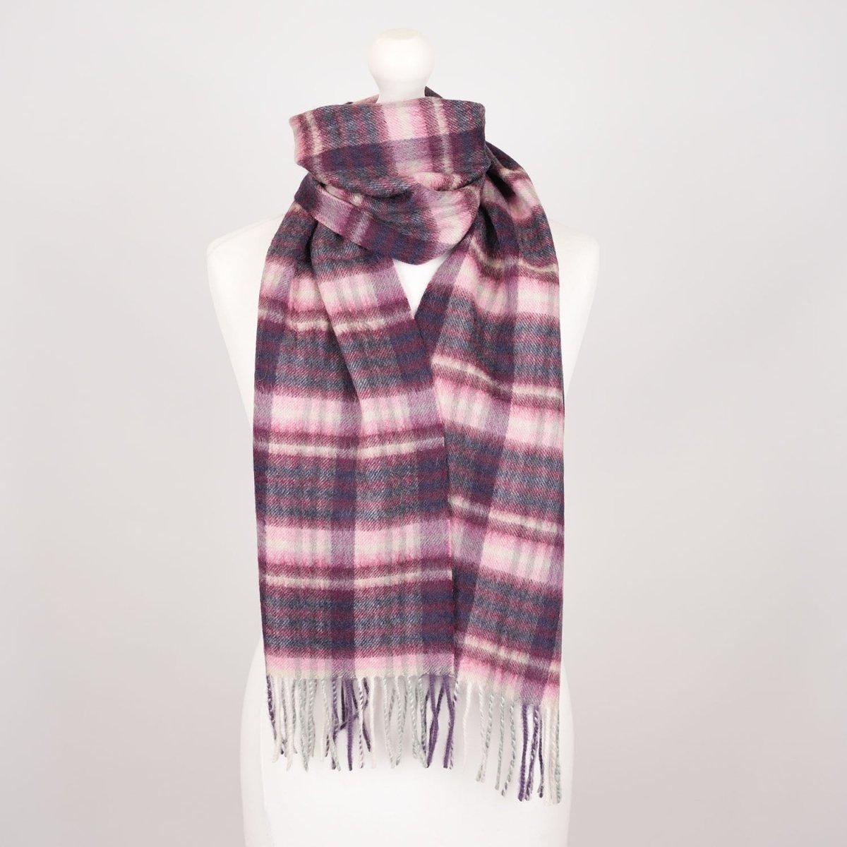Edinburgh 100% Lambswool Scarf – Premium Soft Wool Wrap - Cluster Gingham Astral - Berry - Heritage Of Scotland -