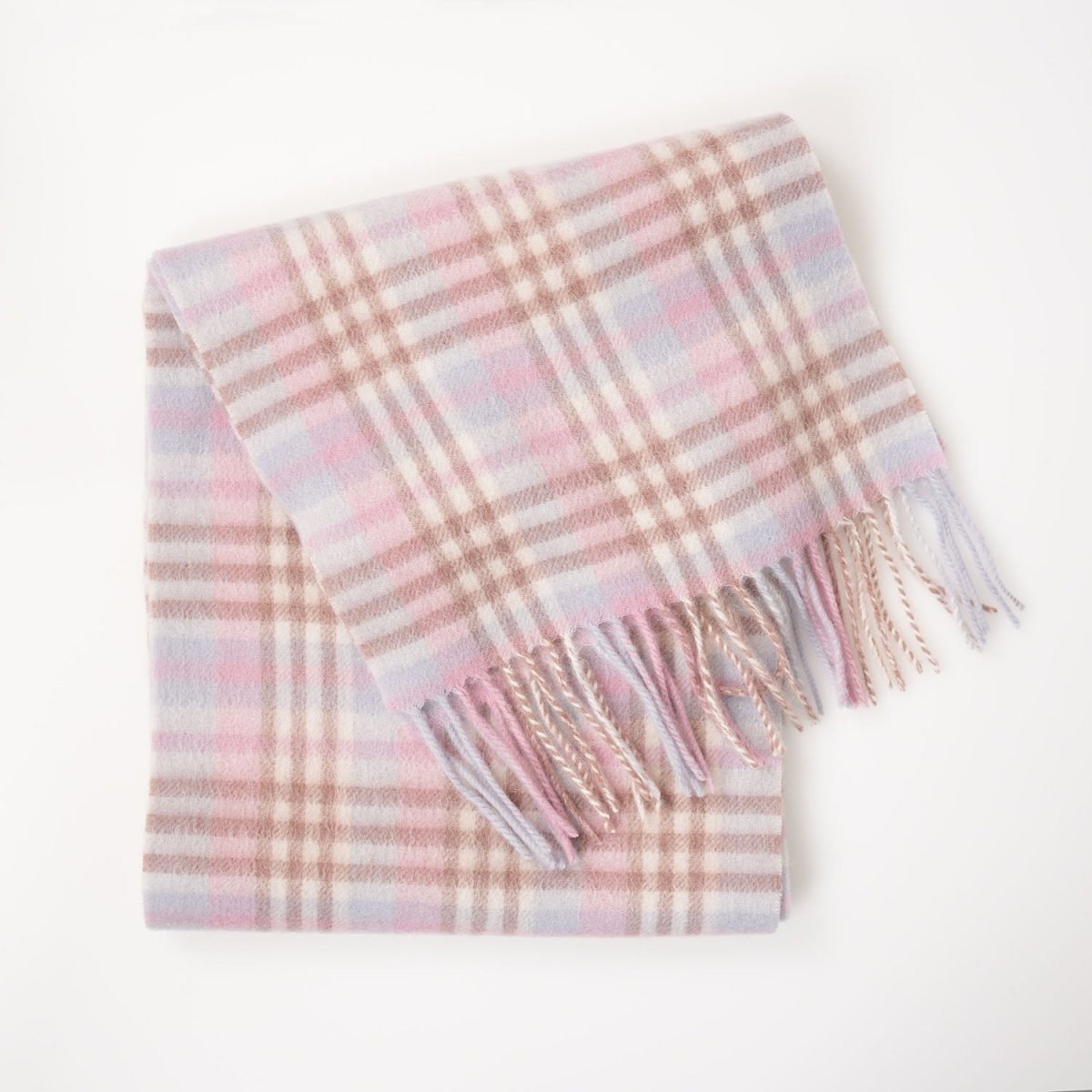 Edinburgh 100% Lambswool Scarf – Premium Soft Wool Wrap - Cluster Gingham Lilac and Pink, White - Heritage Of Scotland -