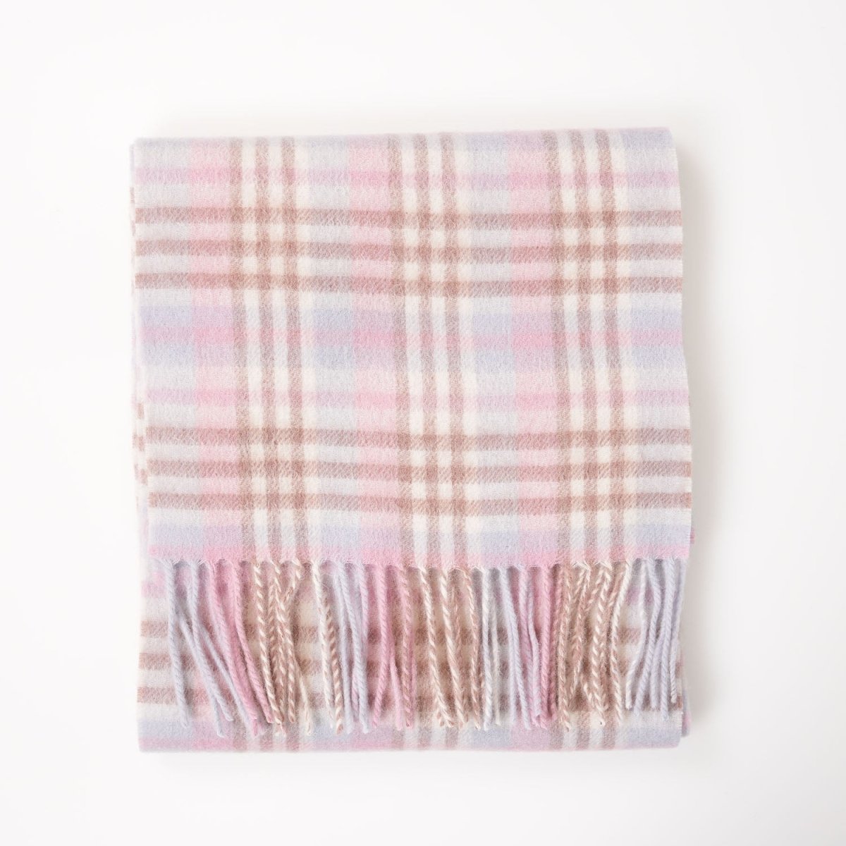 Edinburgh 100% Lambswool Scarf – Premium Soft Wool Wrap - Cluster Gingham Lilac and Pink, White - Heritage Of Scotland -
