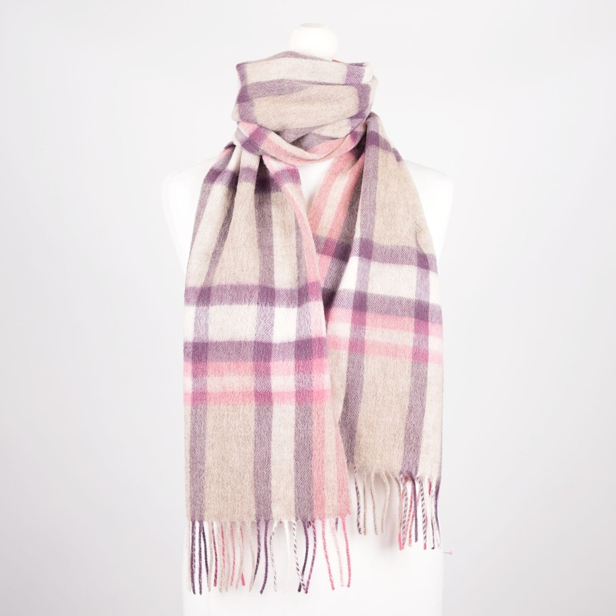 Edinburgh 100% Lambswool Scarf – Premium Soft Wool Wrap - Deco Check Peony - Heritage Of Scotland -