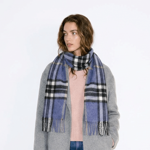 Edinburgh 100% Lambswool Scarf – Premium Soft Wool Wrap - Enlarged Off Centred Scotty Denim - Heritage Of Scotland -