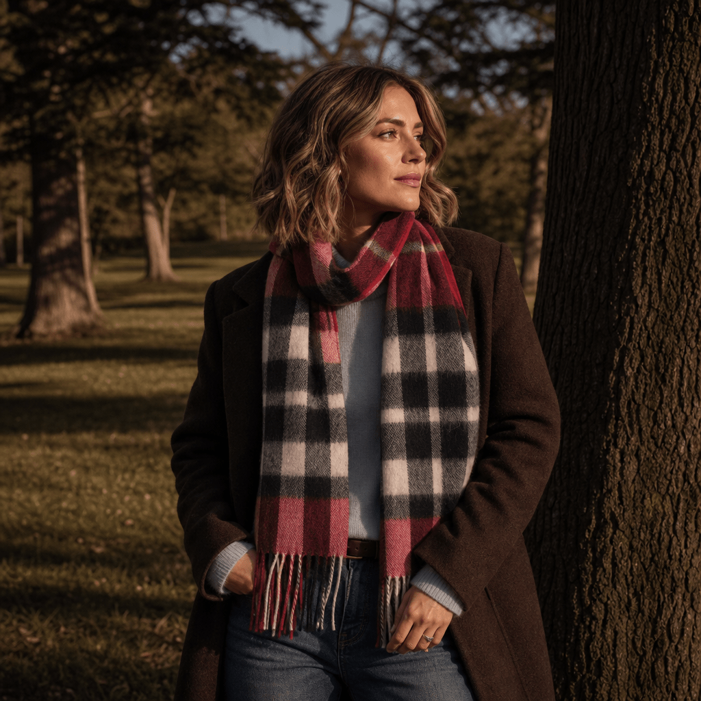 Edinburgh 100% Lambswool Scarf – Premium Soft Wool Wrap - Exploded Scotty Thomson Red - Heritage Of Scotland -