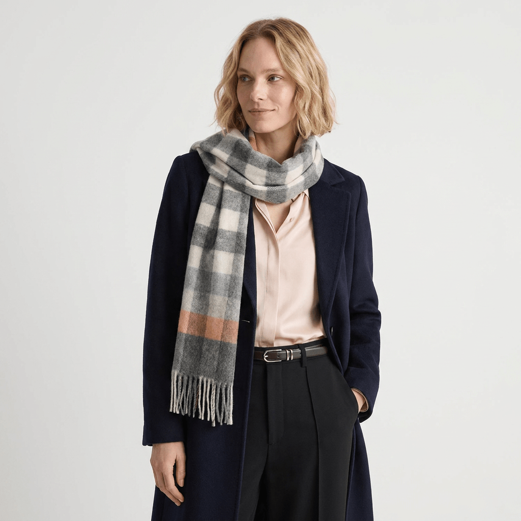 Edinburgh 100% Lambswool Scarf – Premium Soft Wool Wrap - Giant Chequer Grey - Heritage Of Scotland -