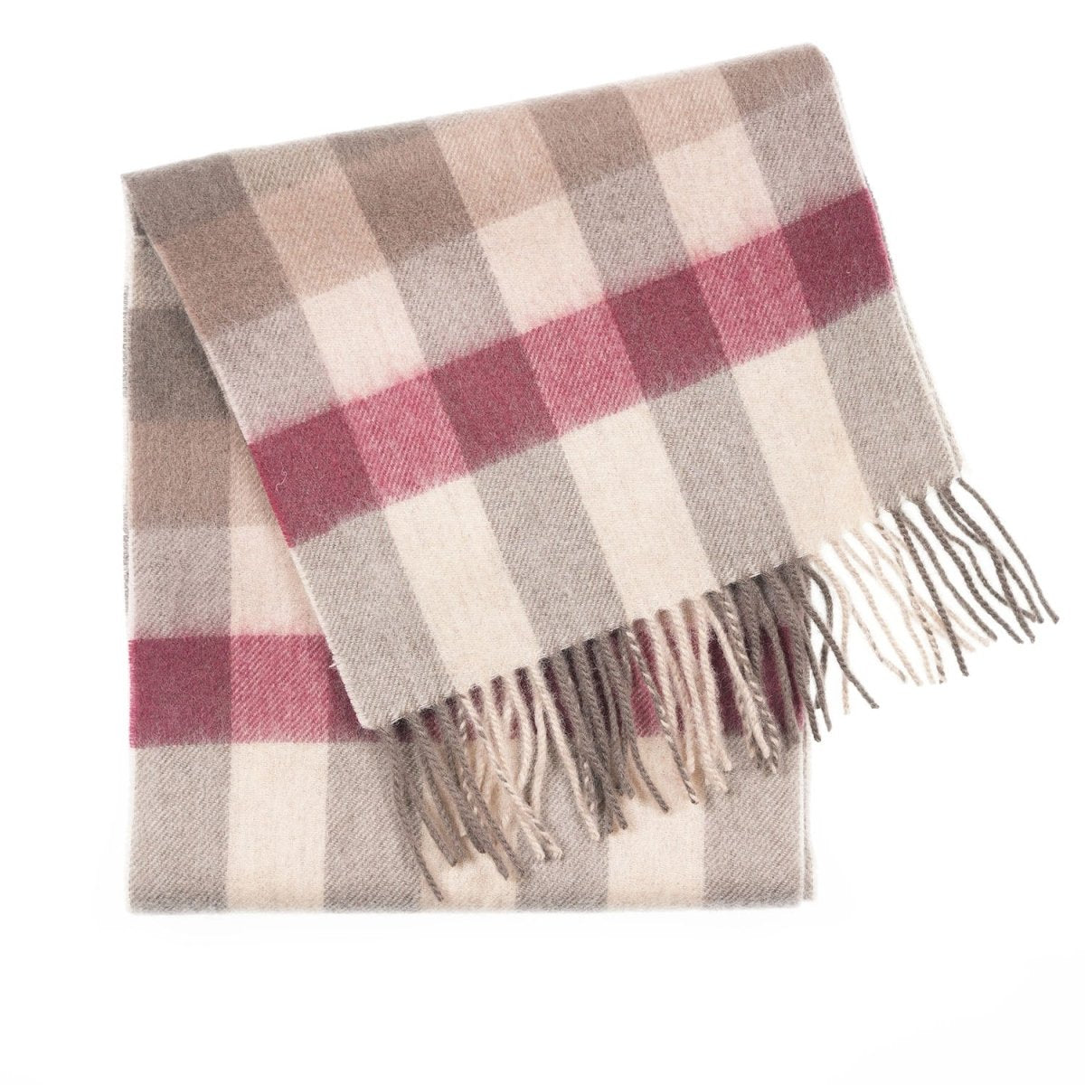 Edinburgh 100% Lambswool Scarf – Premium Soft Wool Wrap - Giant Chequer - Pink and Taupe - Heritage Of Scotland -