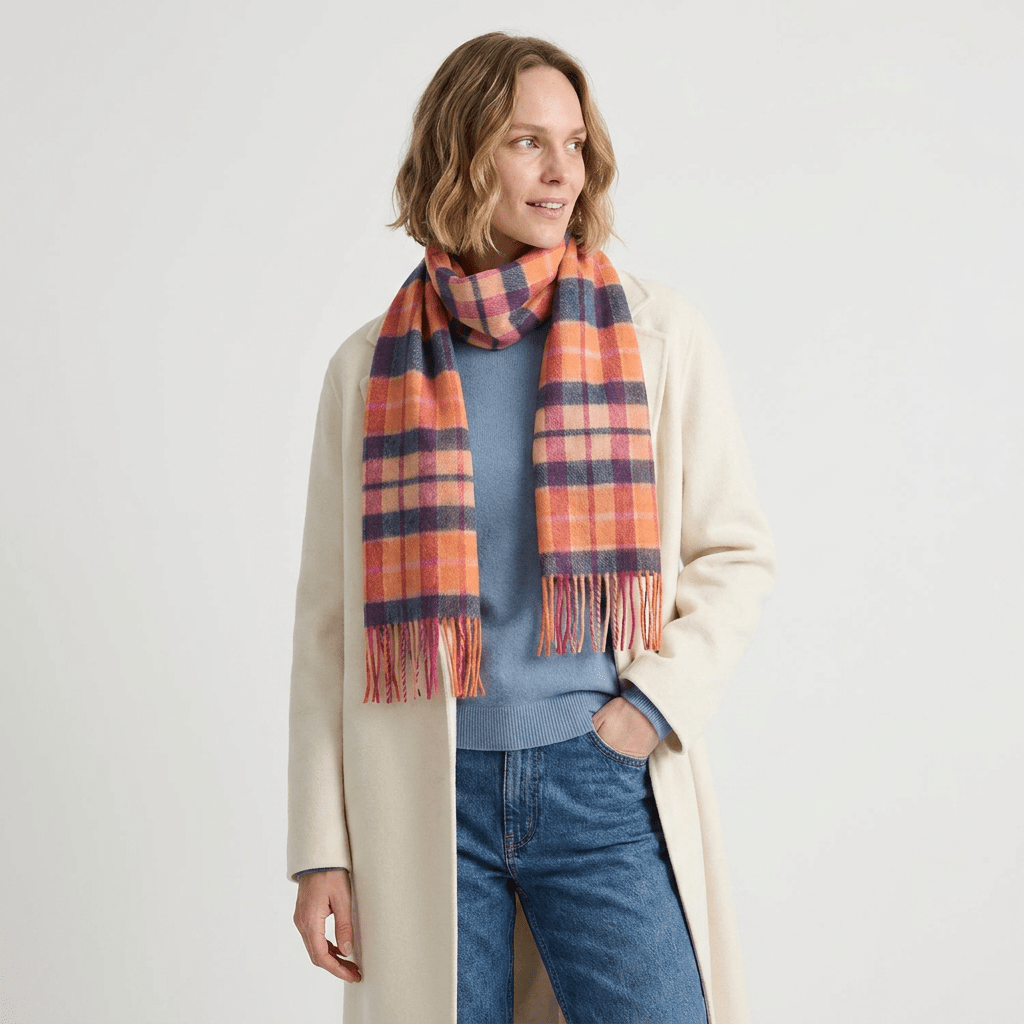 Edinburgh 100% Lambswool Scarf – Premium Soft Wool Wrap - GINGER CHECK - Heritage Of Scotland -