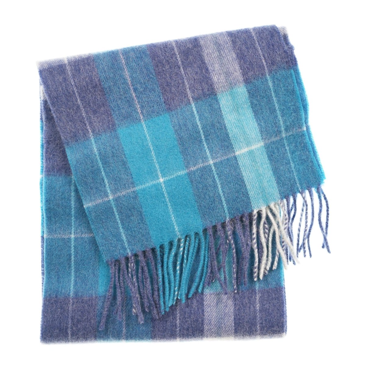 Edinburgh 100% Lambswool Scarf – Premium Soft Wool Wrap - Heivon Check - Denim - Aqua - Lazuli - Heritage Of Scotland -