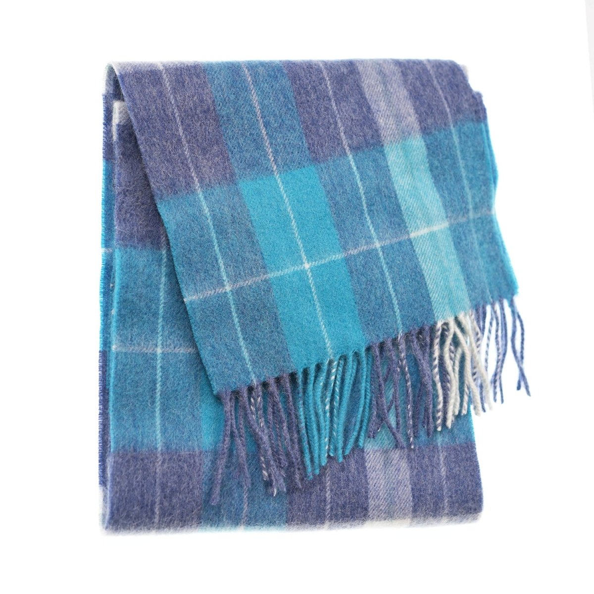 Edinburgh 100% Lambswool Scarf – Premium Soft Wool Wrap - Heivon Check - Denim - Aqua - Lazuli - Heritage Of Scotland -