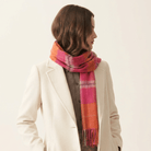 Edinburgh 100% Lambswool Scarf – Premium Soft Wool Wrap - Heivon Check - Radicchio and Oriental Ginger - Heritage Of Scotland -
