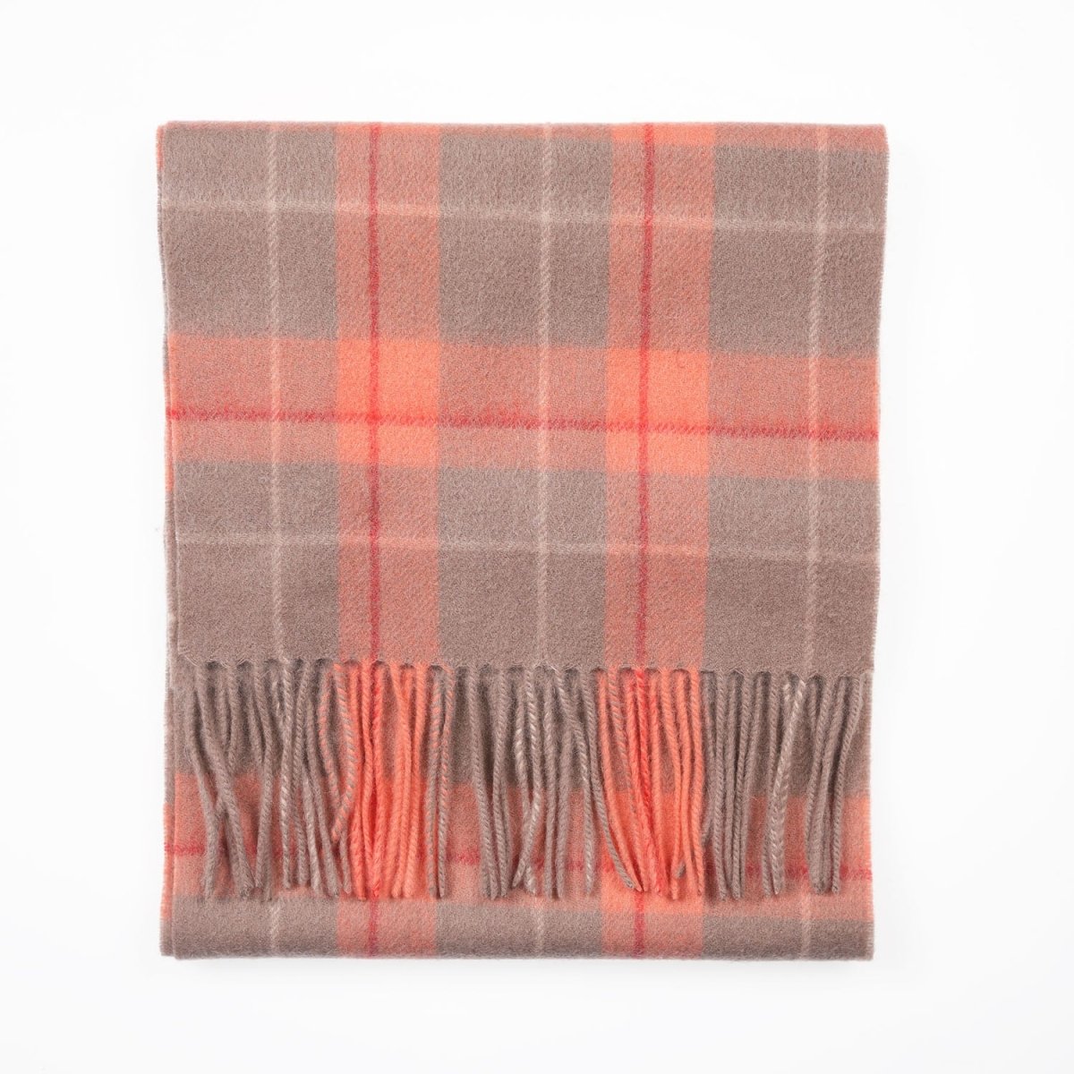 Edinburgh 100% Lambswool Scarf – Premium Soft Wool Wrap - Heivon Tattersall - Warm Taupe/Coral - Heritage Of Scotland -