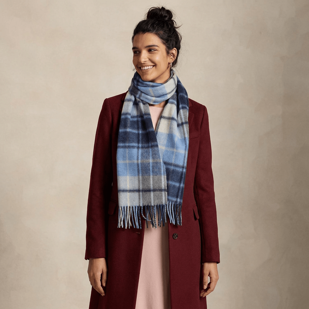 Edinburgh 100% Lambswool Scarf – Premium Soft Wool Wrap - Mill Check Eclipse - Heritage Of Scotland -
