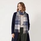 Edinburgh 100% Lambswool Scarf – Premium Soft Wool Wrap - Mill Check Navy - Heritage Of Scotland -