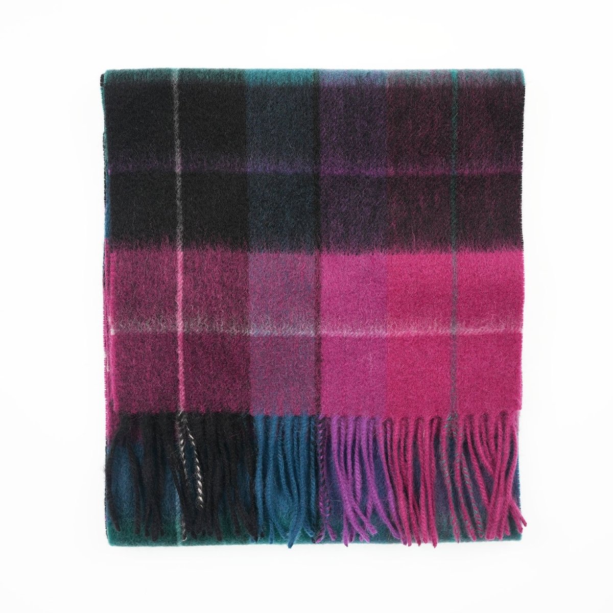 Edinburgh 100% Lambswool Scarf – Premium Soft Wool Wrap - Mixed Check - Magenta and Black - Heritage Of Scotland -