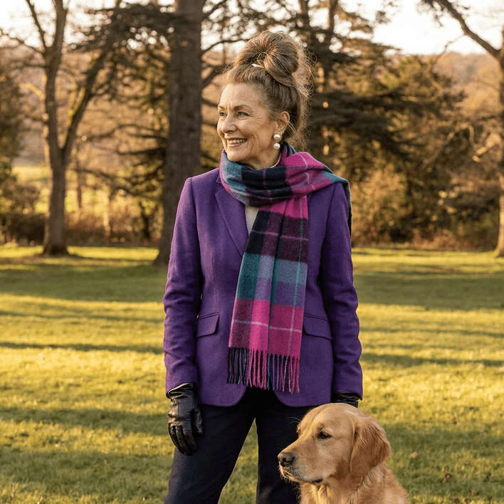 Edinburgh 100% Lambswool Scarf – Premium Soft Wool Wrap - Mixed Check - Magenta and Black - Heritage Of Scotland -