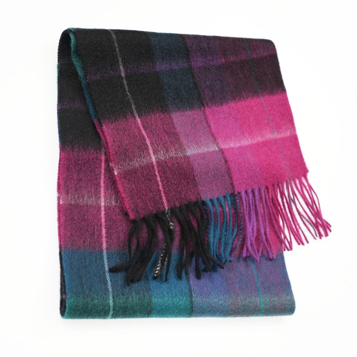 Edinburgh 100% Lambswool Scarf – Premium Soft Wool Wrap - Mixed Check - Magenta and Black - Heritage Of Scotland -