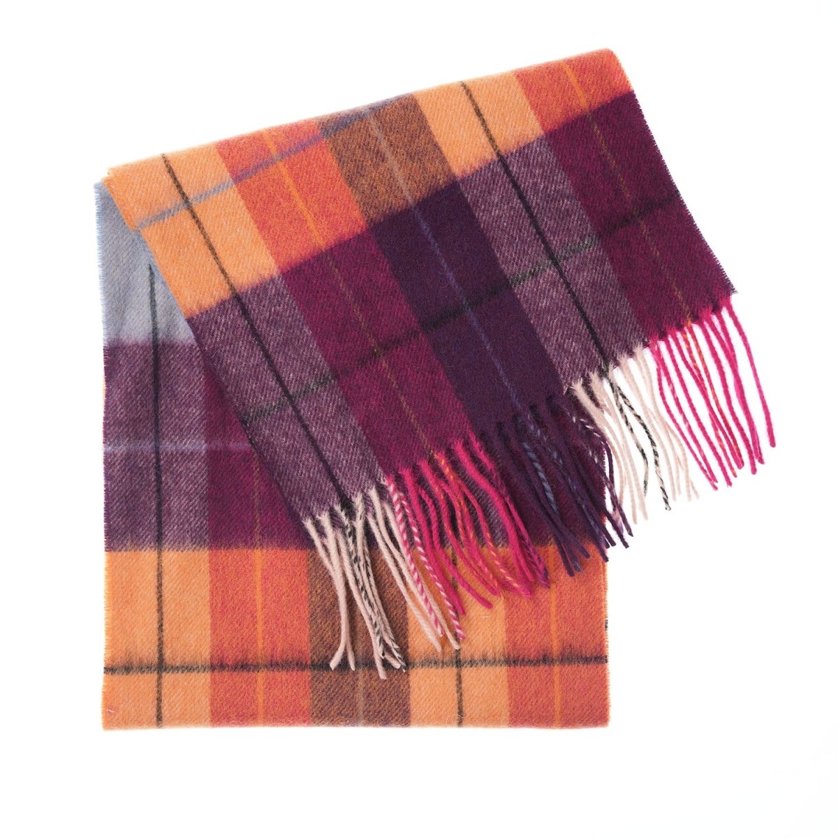Edinburgh 100% Lambswool Scarf – Premium Soft Wool Wrap - Multi Windowpane - Ginger and Plum - Heritage Of Scotland -