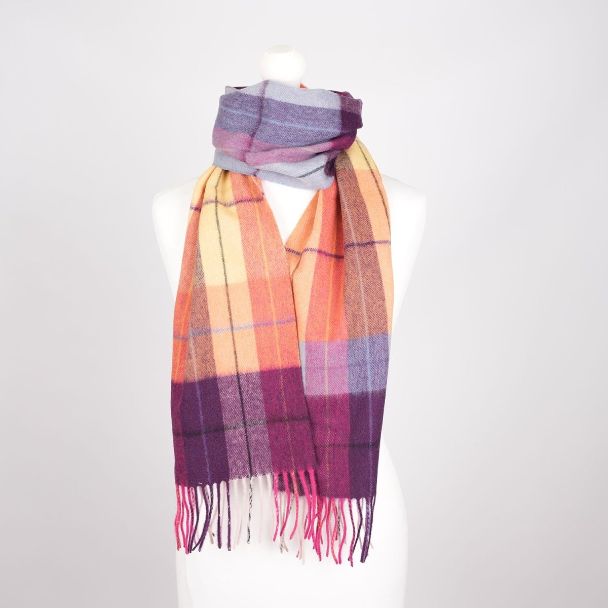Edinburgh 100% Lambswool Scarf – Premium Soft Wool Wrap - Multi Windowpane - Ginger and Plum - Heritage Of Scotland -