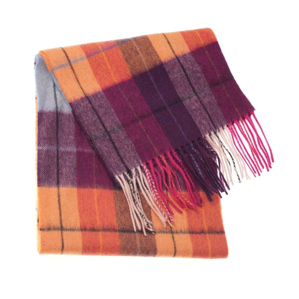 Edinburgh 100% Lambswool Scarf – Premium Soft Wool Wrap - Multi Windowpane - Ginger and Plum - Heritage Of Scotland -