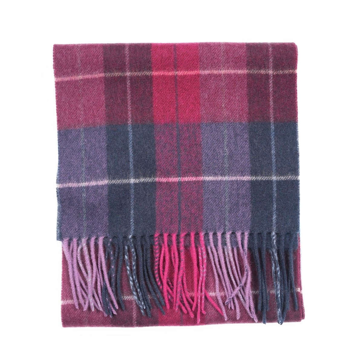 Edinburgh 100% Lambswool Scarf – Premium Soft Wool Wrap - Multi Windowpane - Navy andPink - Heritage Of Scotland -