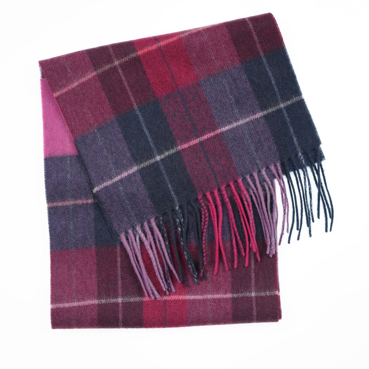 Edinburgh 100% Lambswool Scarf – Premium Soft Wool Wrap - Multi Windowpane - Navy andPink - Heritage Of Scotland -