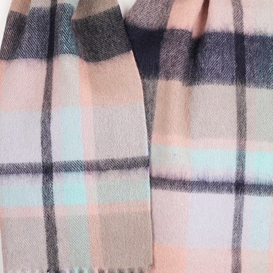 Edinburgh 100% Lambswool Scarf – Premium Soft Wool Wrap - Myriad Check - Navy, Greige and Light Blue - Heritage Of Scotland -