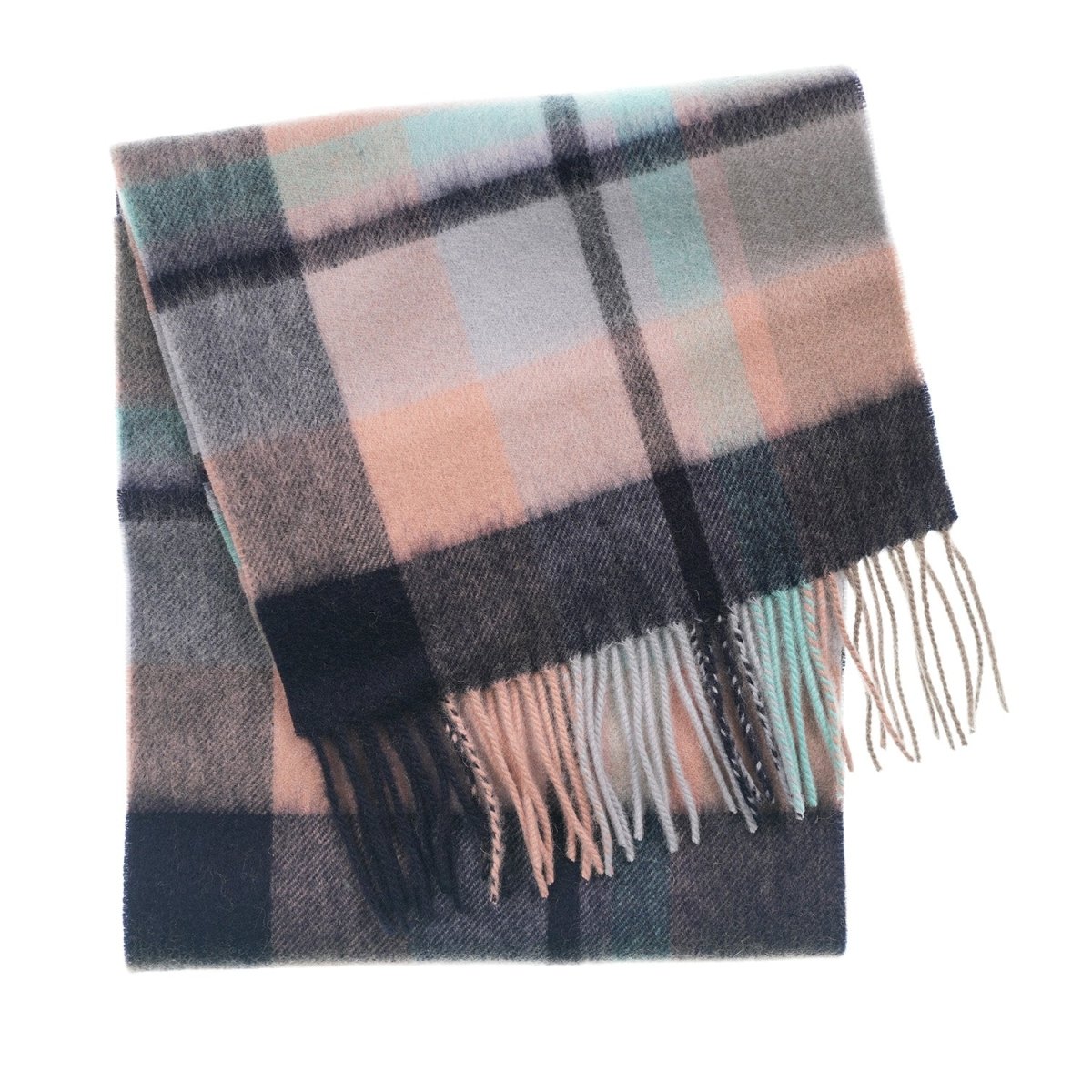 Edinburgh 100% Lambswool Scarf – Premium Soft Wool Wrap - Myriad Check - Navy, Greige and Light Blue - Heritage Of Scotland -