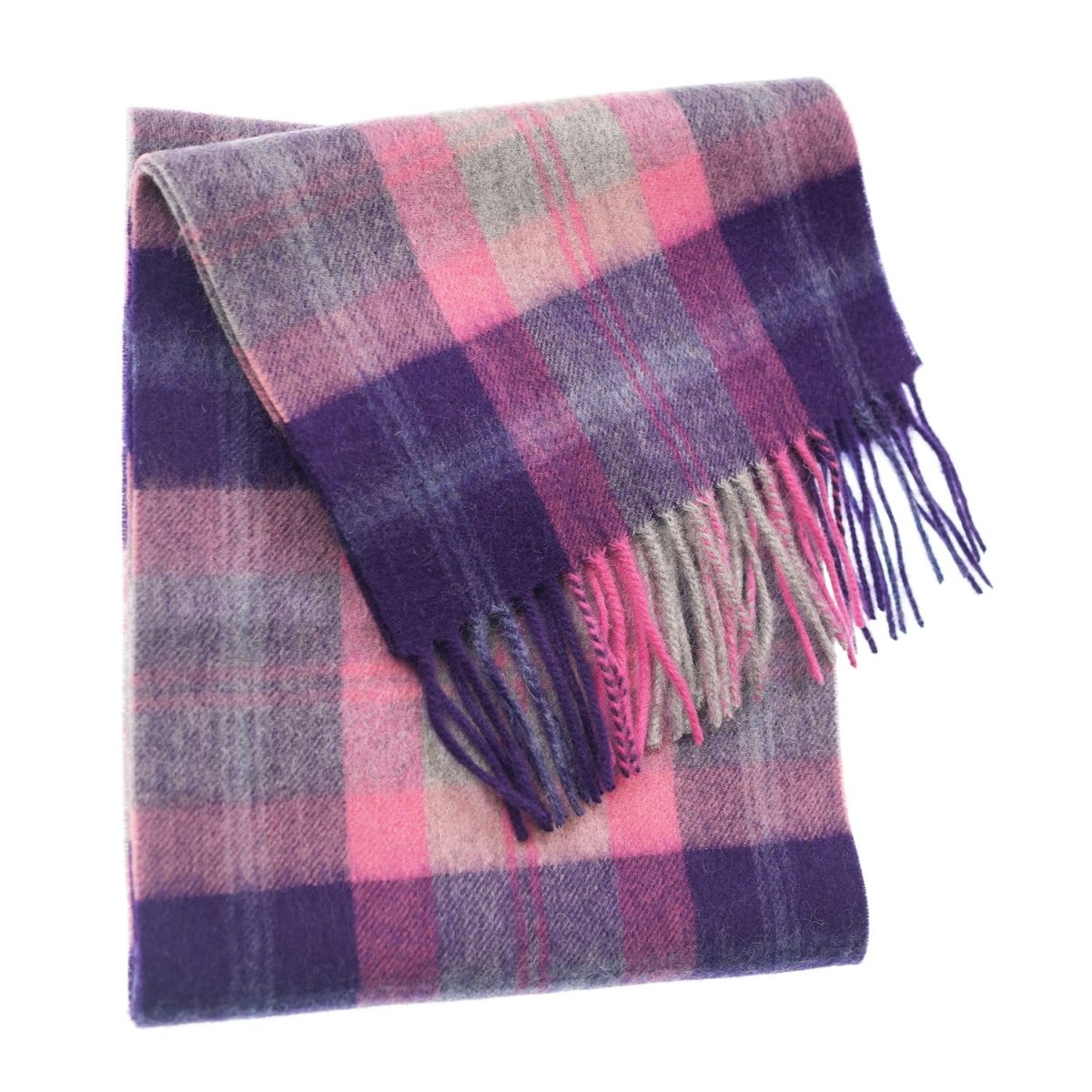 Edinburgh 100% Lambswool Scarf – Premium Soft Wool Wrap - Scarf Baird Check Fuschia - Heritage Of Scotland -