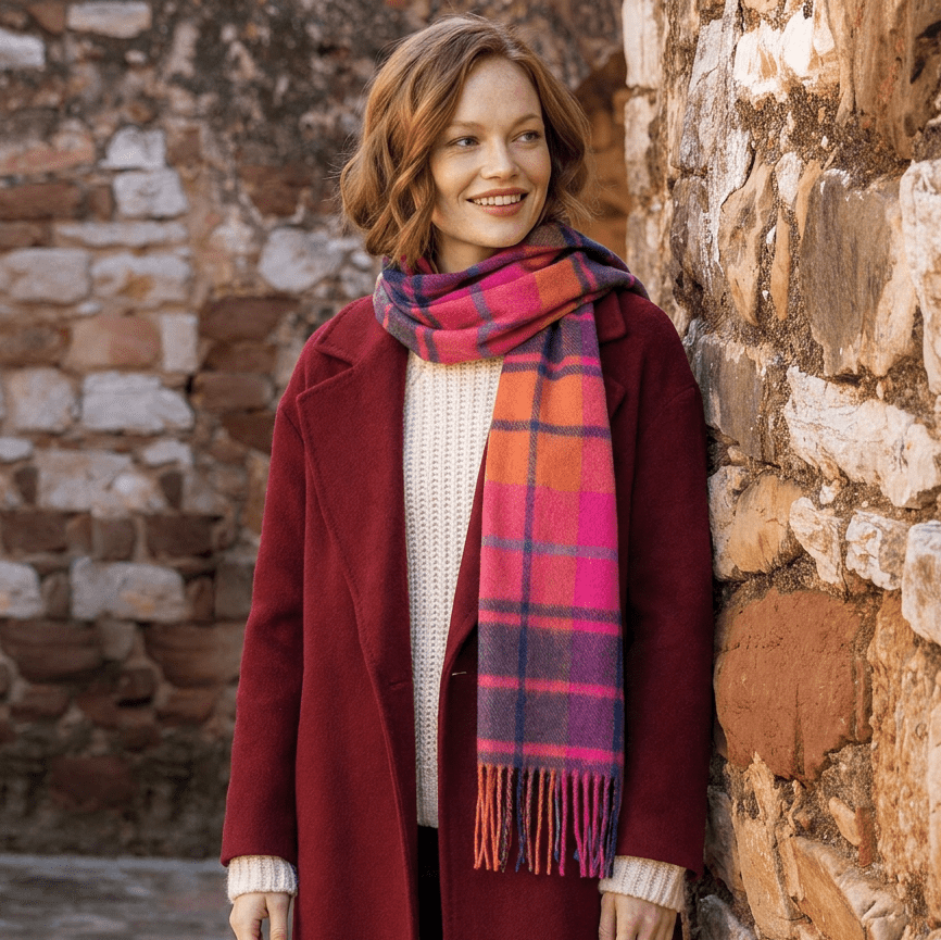 Edinburgh 100% Lambswool Scarf – Premium Soft Wool Wrap - Scarf Mill Check Jazz - Heritage Of Scotland -