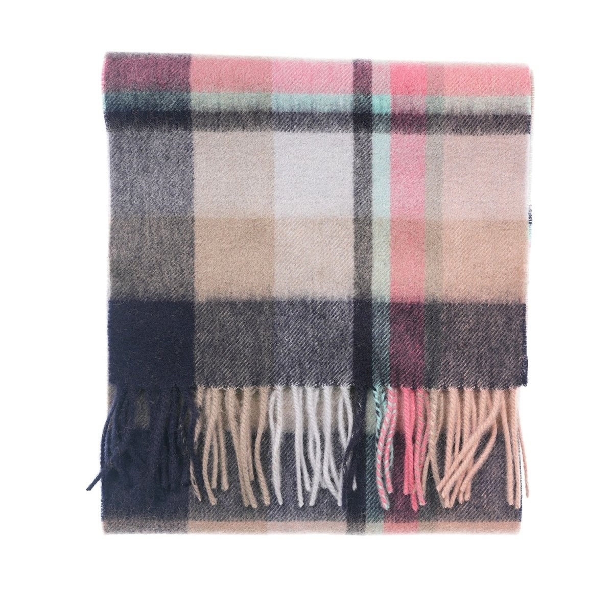 Edinburgh 100% Lambswool Scarf – Premium Soft Wool Wrap - Scarf Myriad Check - Navy,Peony and Aqua - Heritage Of Scotland -