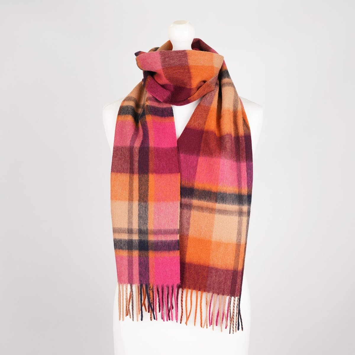 Edinburgh 100% Lambswool Scarf – Premium Soft Wool Wrap - Tartan Scarf Myriad Check - Spice/Magenta - Heritage Of Scotland -