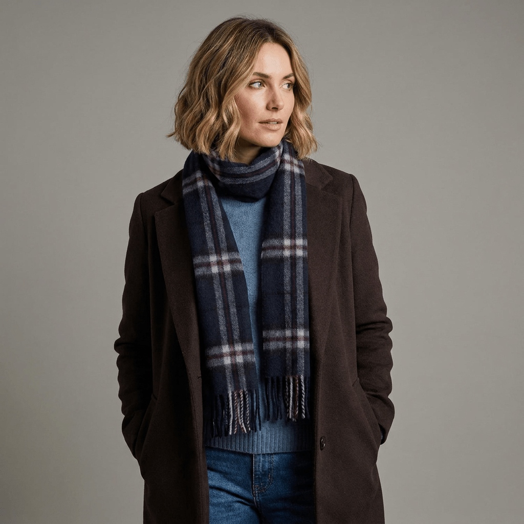 Edinburgh 100% Lambswool Scarf – Premium Soft Wool Wrap - Thomson Navy - Heritage Of Scotland -