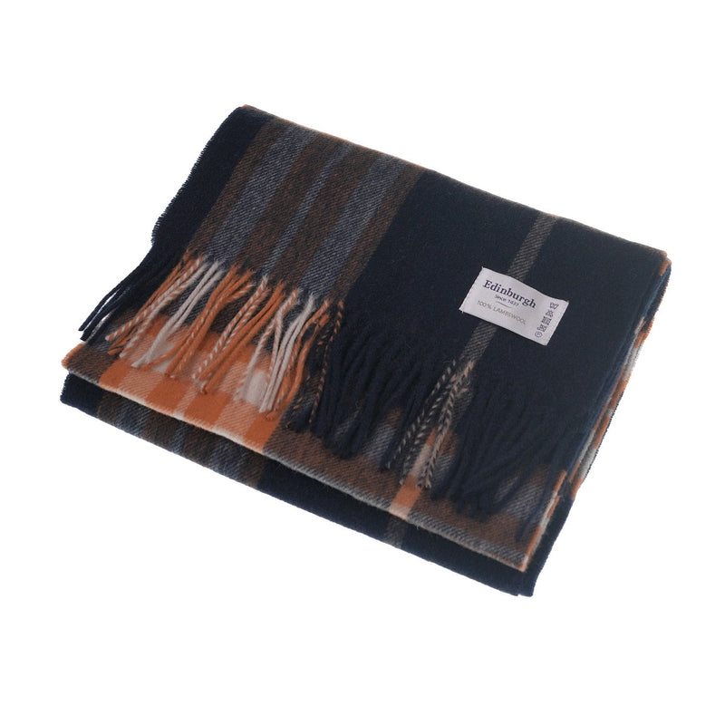 Edinburgh 100% Lambswool Tartan Scarf Enlarged Off Ctr Scotty Thom Navy - Heritage Of Scotland - ENLARGED OFF CTR SCOTTY THOM NAVY