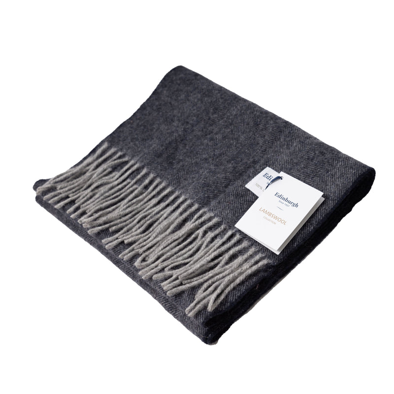 Edinburgh 100% Lambswool Tartan Scarf Light Grey Navy - Heritage Of Scotland - LIGHT GREY NAVY