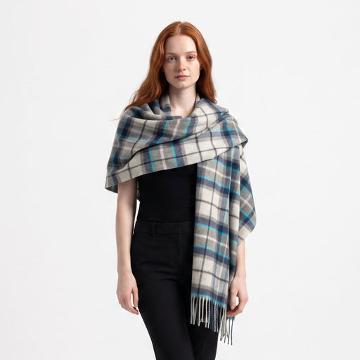 Edinburgh 100% Lambswool Tartan Stole – Soft Scottish Wrap Scarf - DOVE and GREY CHECK - Heritage Of Scotland -