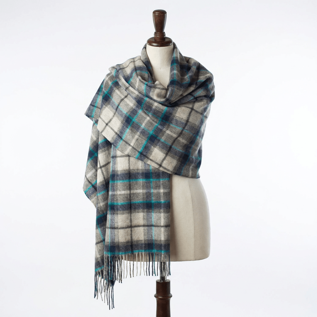 Edinburgh 100% Lambswool Tartan Stole – Soft Scottish Wrap Scarf - DOVE and GREY CHECK - Heritage Of Scotland -