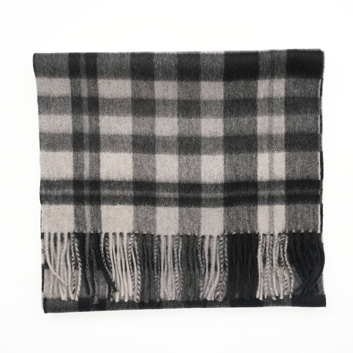 Edinburgh 100% Pure Cashmere Wide Scarf – Luxury Oversized Wrap - Mile Check - Monochrome - Heritage Of Scotland -