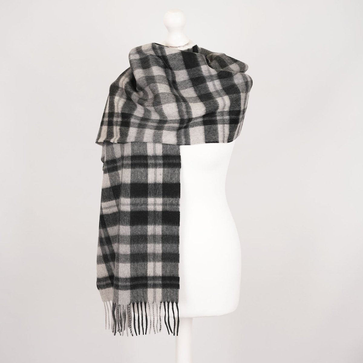 Edinburgh 100% Pure Cashmere Wide Scarf – Luxury Oversized Wrap - Mile Check - Monochrome - Heritage Of Scotland -