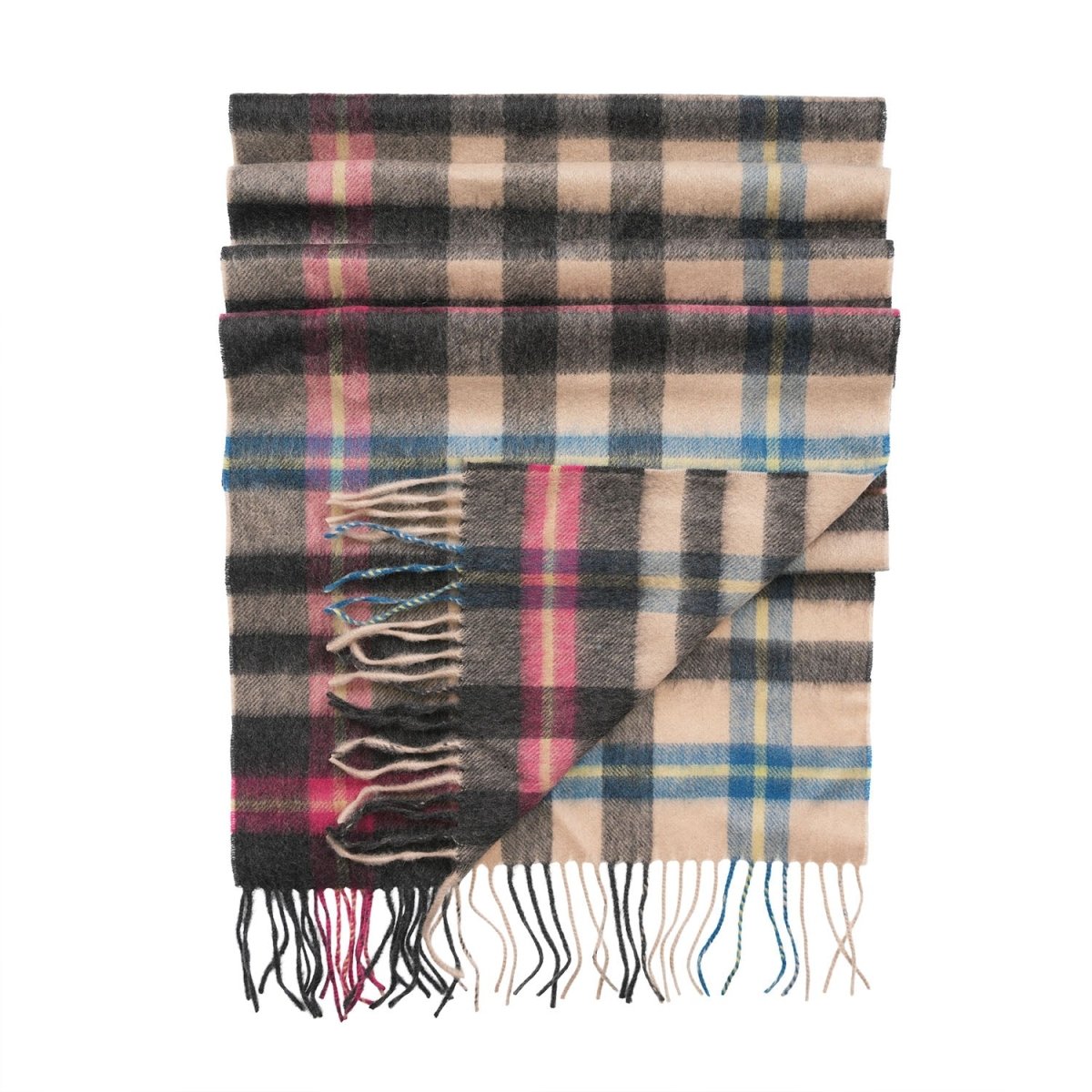 Edinburgh 100% Pure Cashmere Wide Scarf – Luxury Oversized Wrap - Mile Check - Pearl/Pewter - Heritage Of Scotland -