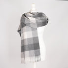Edinburgh 100% Pure Cashmere Wide Scarf – Luxury Oversized Wrap - Scots Check - 5 SQUARE CHECK GREY / One Size - Heritage Of Scotland -