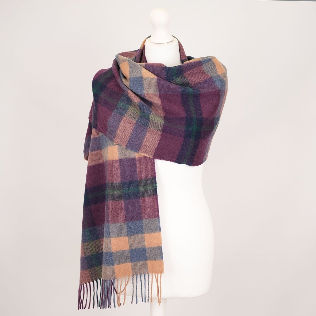 Edinburgh 100% Pure Cashmere Wide Scarf – Luxury Oversized Wrap - Scots Check – Eminence/Camel - Heritage Of Scotland -