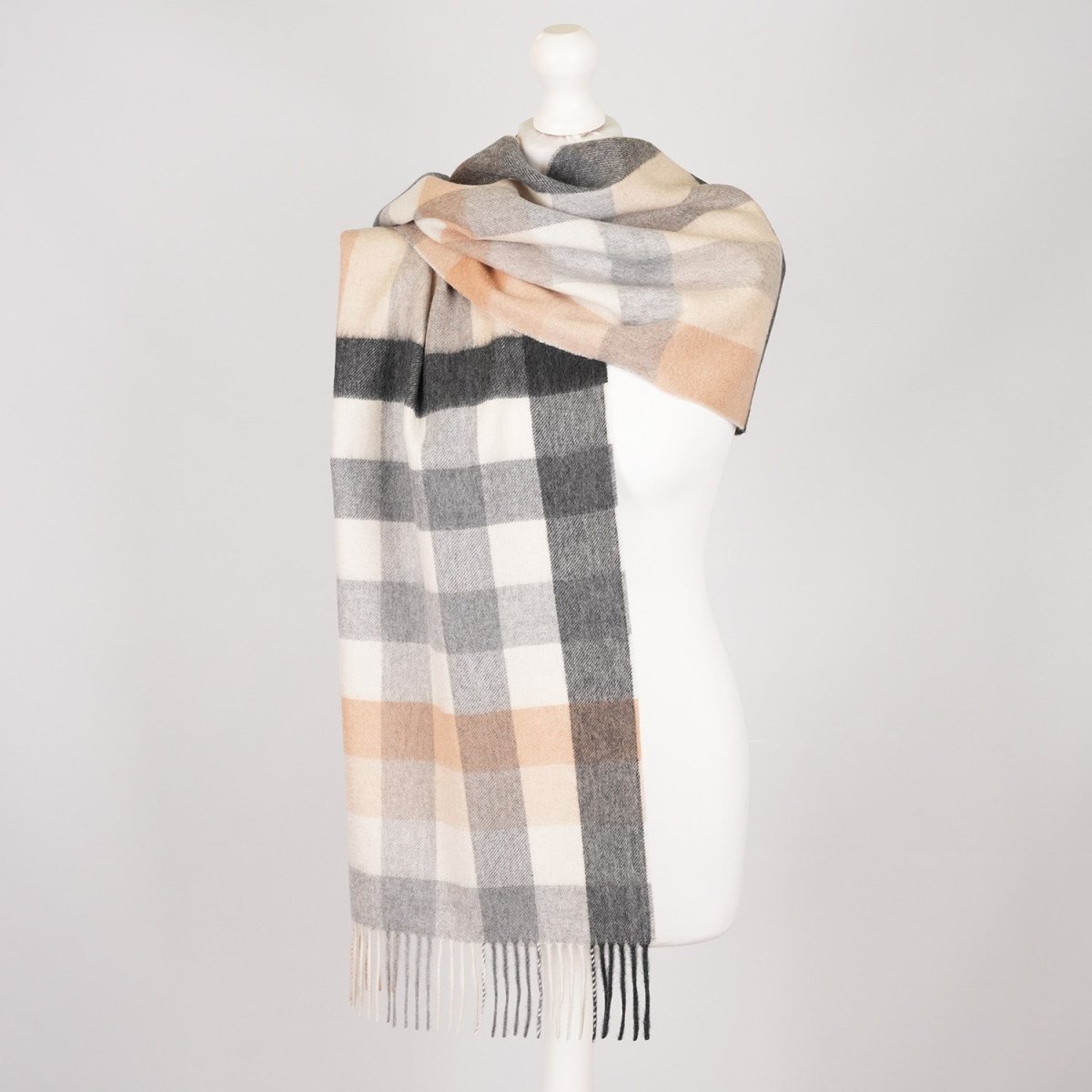 Edinburgh 100% Pure Cashmere Wide Scarf – Luxury Oversized Wrap - Scots Check - Giant Chequer Natural - Heritage Of Scotland -