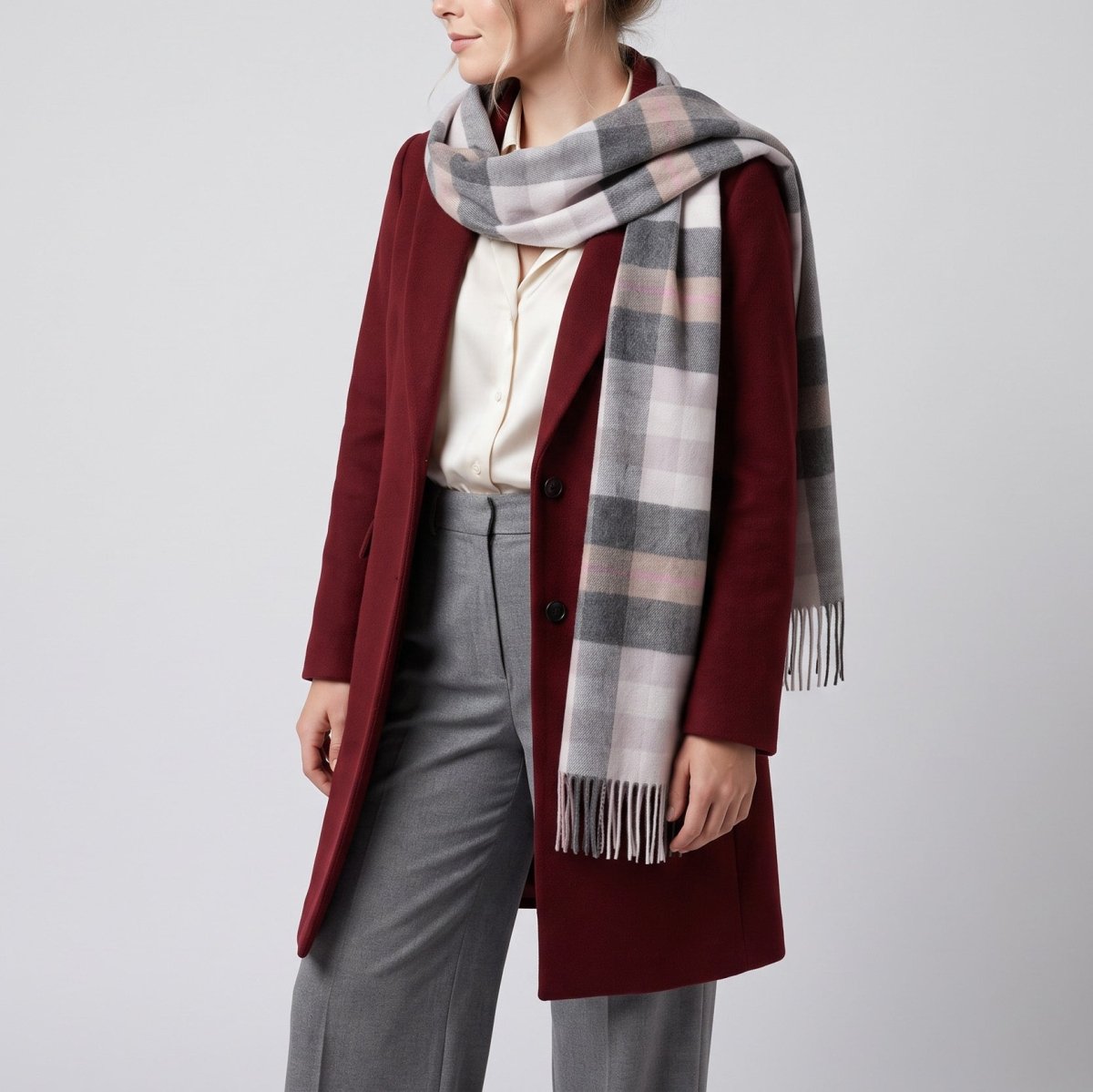 Edinburgh 100% Pure Cashmere Wide Scarf – Luxury Oversized Wrap - Scots Check - Light Blue and Orient Grey - Heritage Of Scotland -