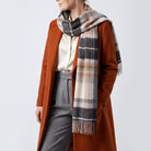 Edinburgh 100% Pure Cashmere Wide Scarf – Luxury Oversized Wrap - Scots Check - Molton Check Natural - Heritage Of Scotland -