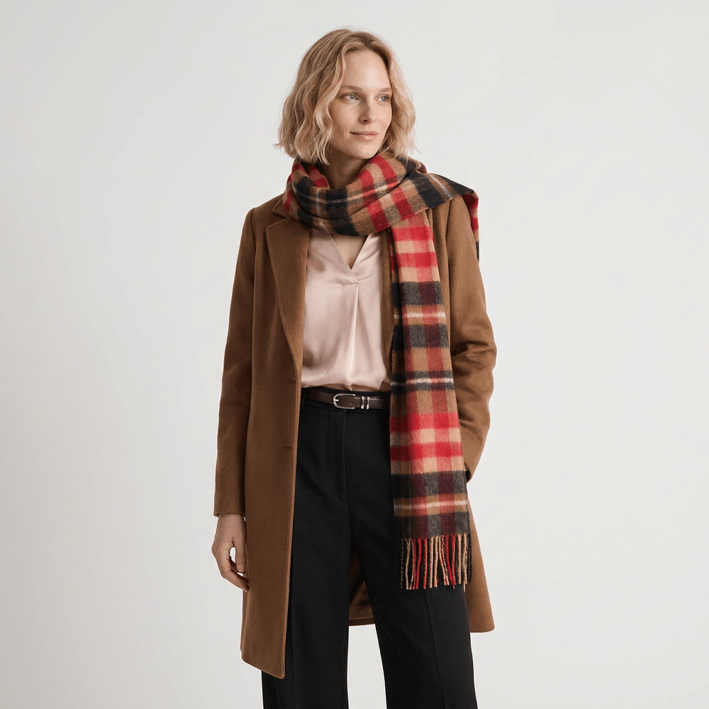 Edinburgh 100% Pure Cashmere Wide Scarf – Luxury Oversized Wrap - Vicuna, Camel and Bordeaux - Heritage Of Scotland -