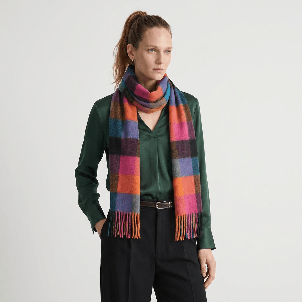 Edinburgh Cashmere Premium Lightweight Scarf - Soft Luxury Wrap - 5 Square Tartan - Bright - Heritage Of Scotland -