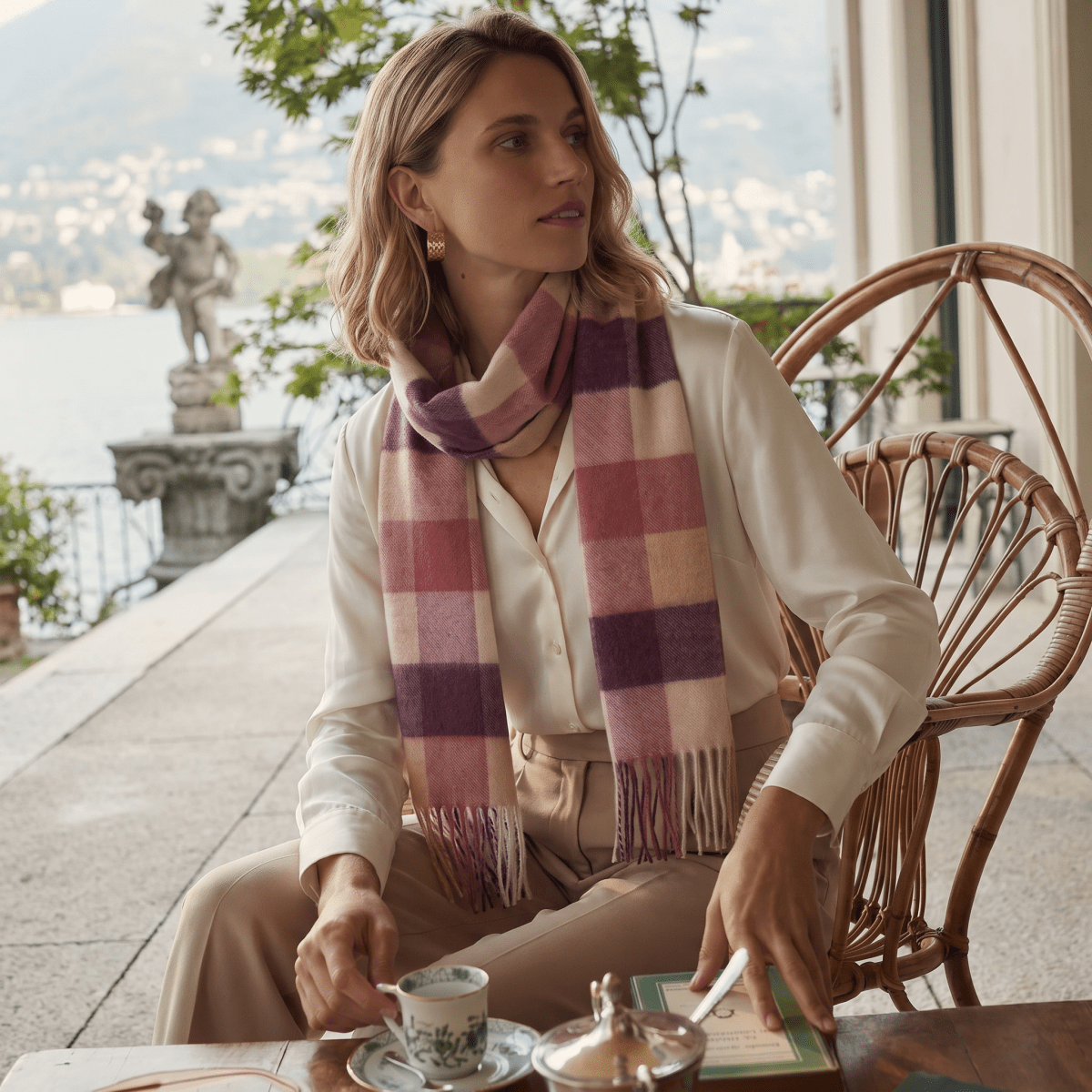 Edinburgh Cashmere Premium Lightweight Scarf - Soft Luxury Wrap - 5 Square Tartan - Burgundy - Heritage Of Scotland -