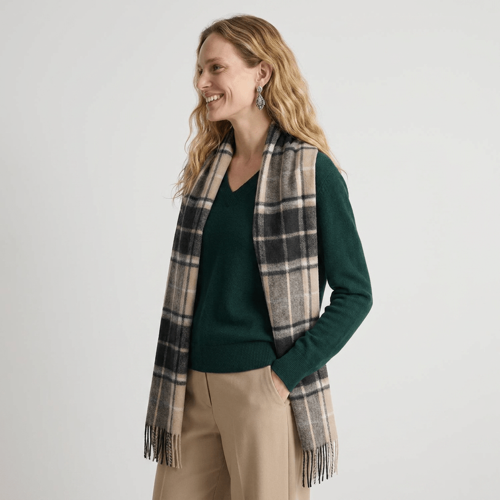 Edinburgh Cashmere Premium Lightweight Scarf - Soft Luxury Wrap - Forrester Black White - Heritage Of Scotland -