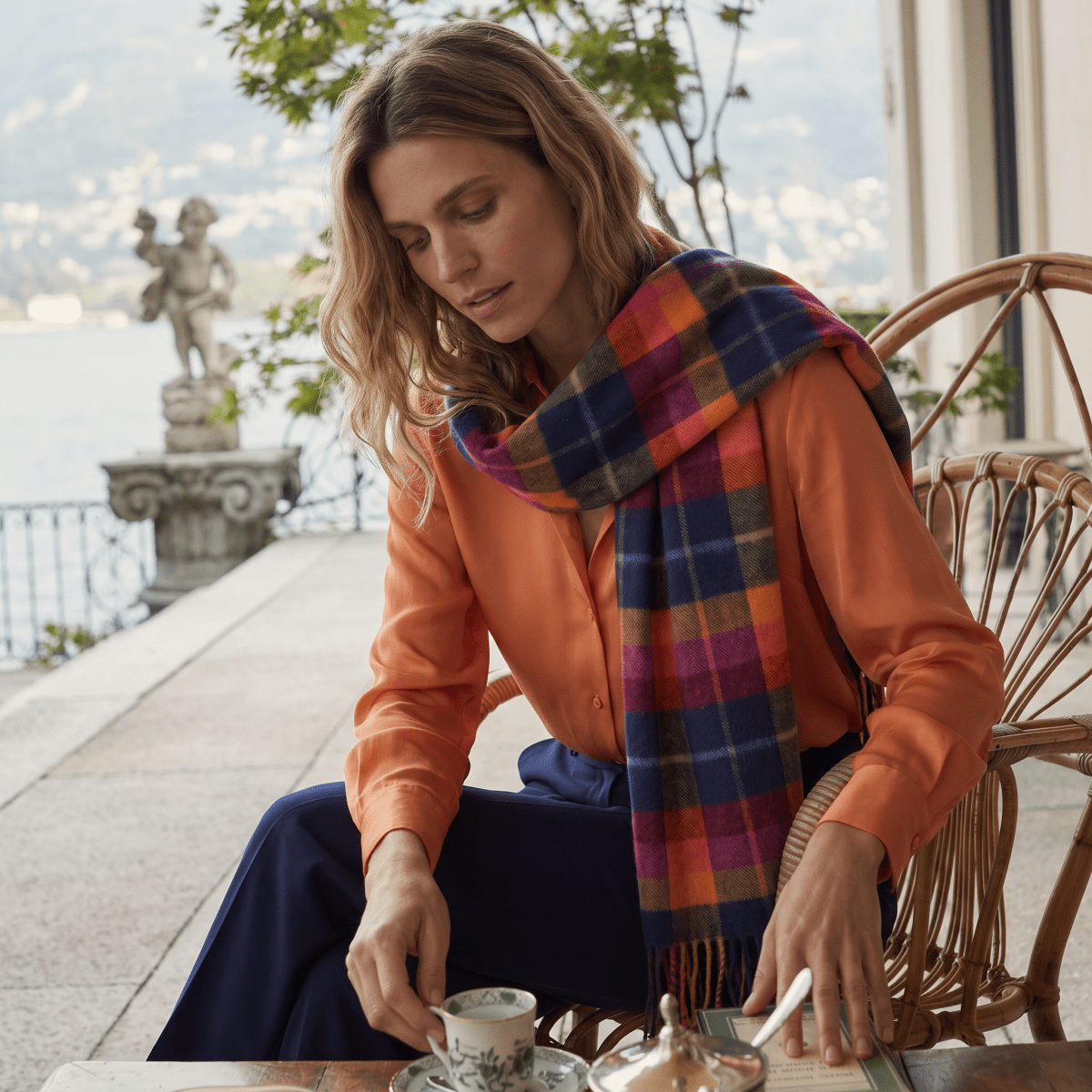 Edinburgh Cashmere Premium Lightweight Scarf - Soft Luxury Wrap - Galaxy Plaid Navy - Heritage Of Scotland -