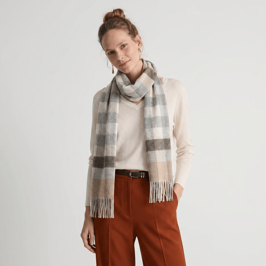 Edinburgh Cashmere Premium Lightweight Scarf - Soft Luxury Wrap - Giant Chequer - Linen and Uniform - Heritage Of Scotland -